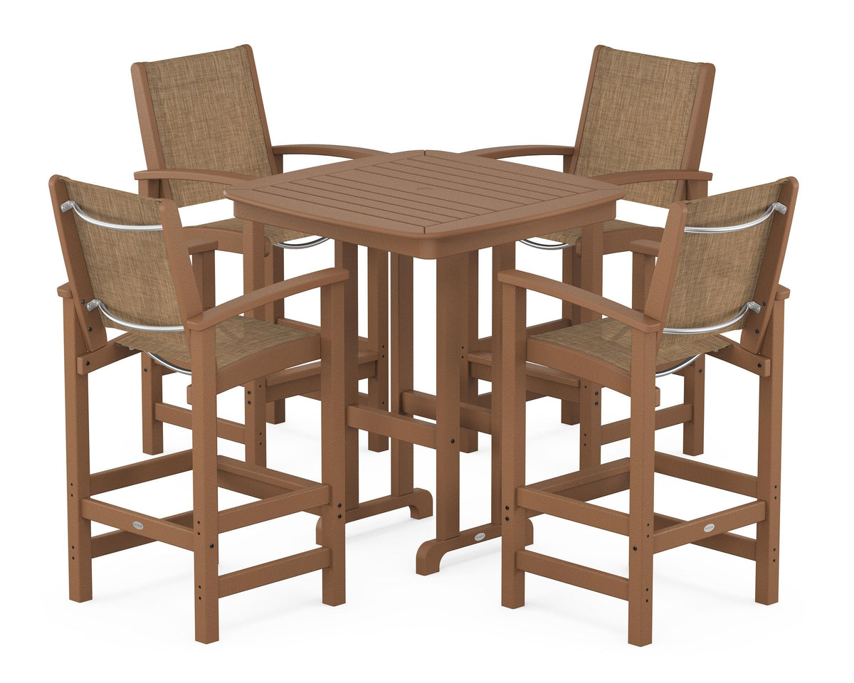POLYWOOD Coastal 5-Piece Bar Set in Teak / Burlap