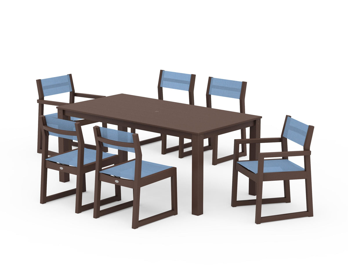 POLYWOOD EDGE Sling 7-Piece Parsons Dining Set in Mahogany / Poolside