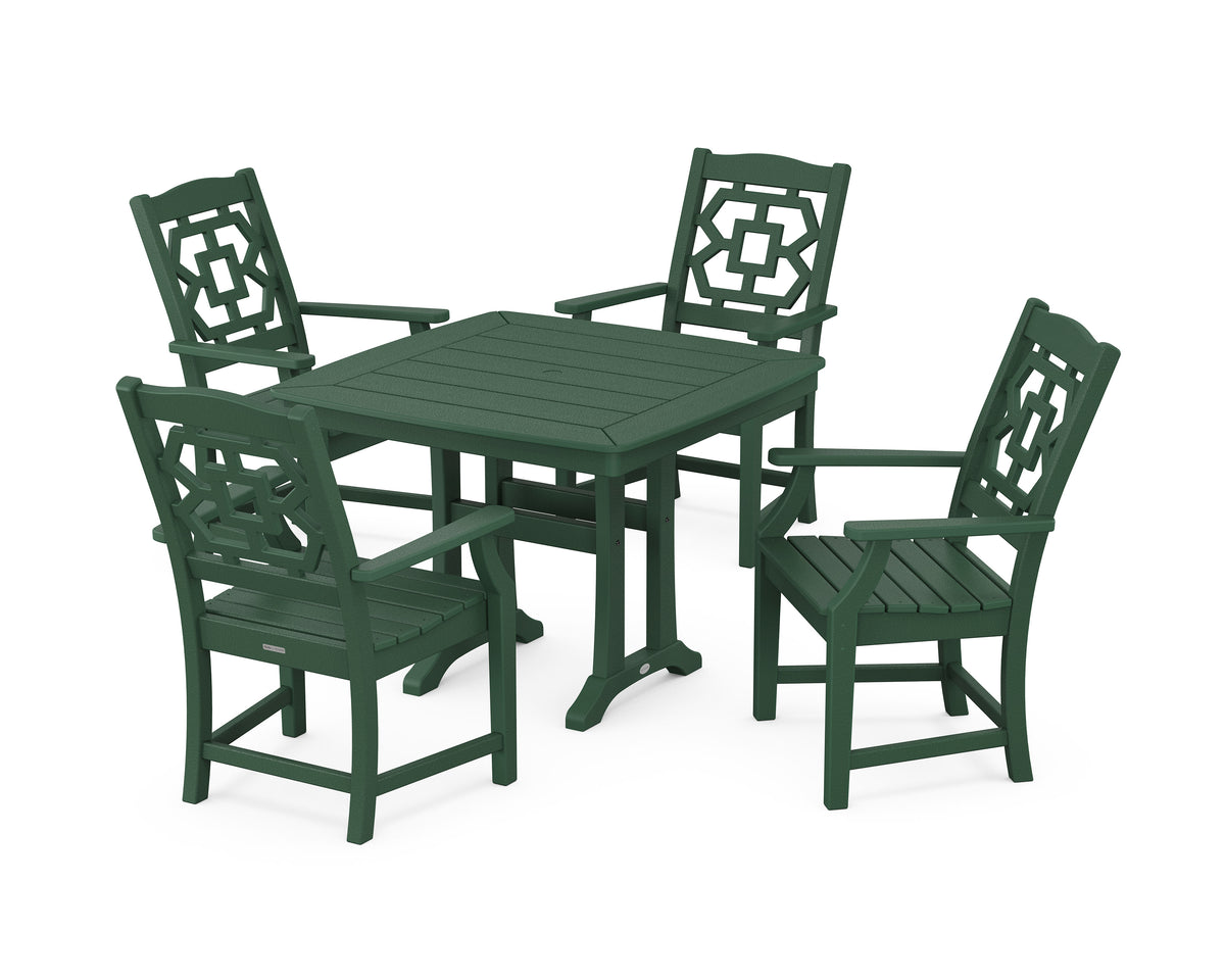 POLYWOOD Chinoiserie 5-Piece Dining Set with Trestle Legs in Green