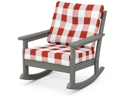 POLYWOOD Vineyard Deep Seating Rocking Chair in Slate Grey / Buffalo Plaid Crimson