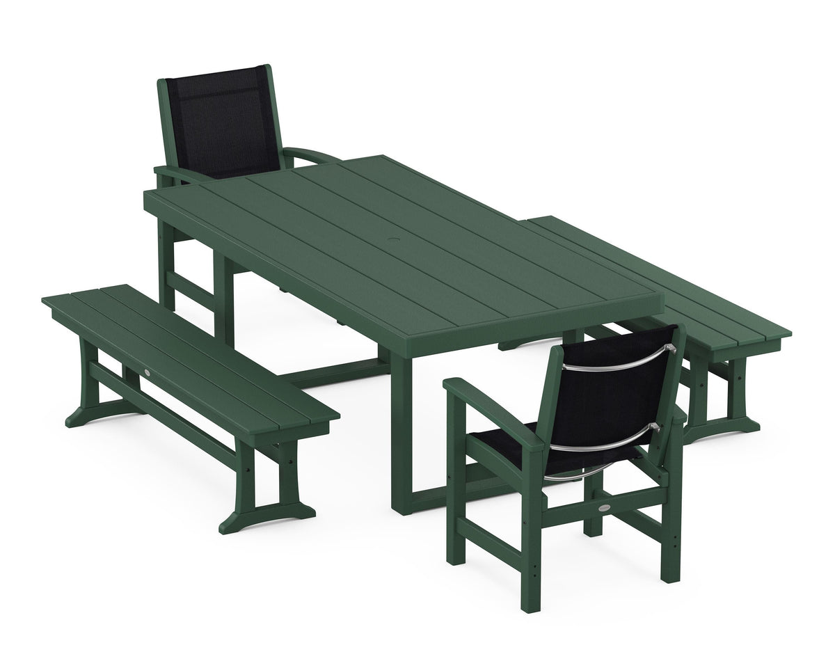 POLYWOOD Coastal 5-Piece Dining Set with Trestle Legs with EDGE 40" x 78" Dining Table in Green / Black