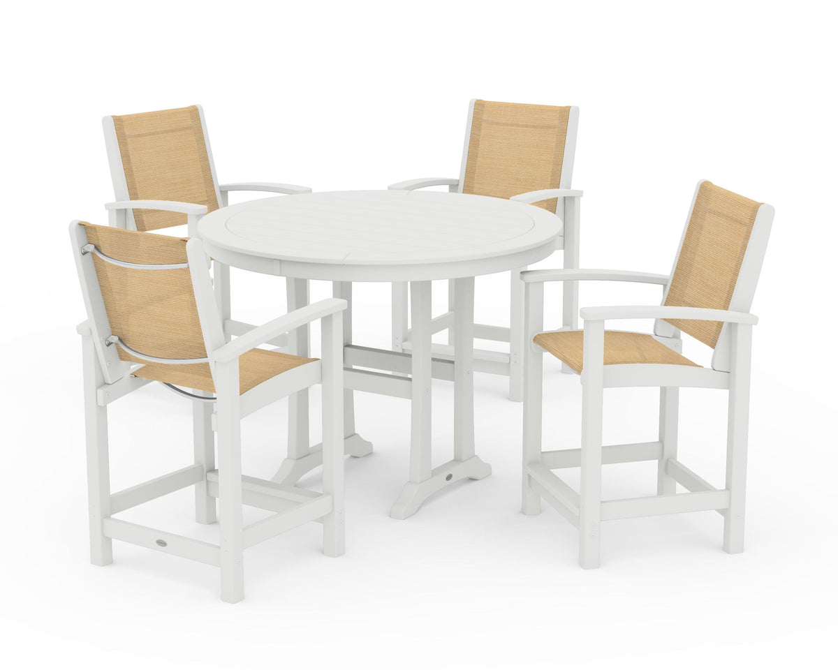 POLYWOOD Coastal 5-Piece Counter Set in Vintage White / Dupioni Apricot