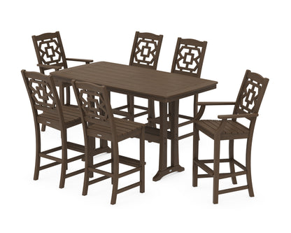 POLYWOOD Chinoiserie 7-Piece Bar Set with Trestle Legs in Kona