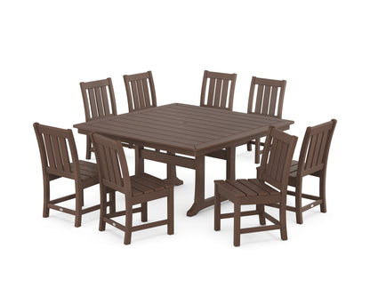 POLYWOOD Oxford Side Chair 9-Piece Square Dining Set with Trestle Legs in Mahogany