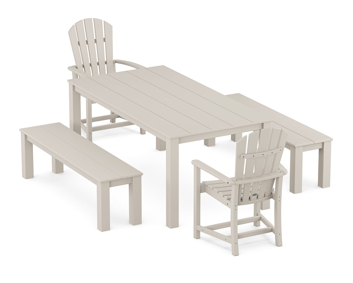 POLYWOOD Palm Coast 5-Piece Parsons Dining Set with Benches in Sand