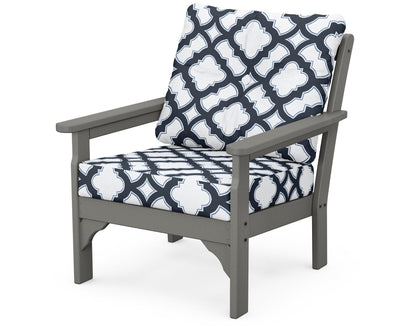 POLYWOOD Vineyard Deep Seating Chair in Slate Grey / Trellis Marine Indigo