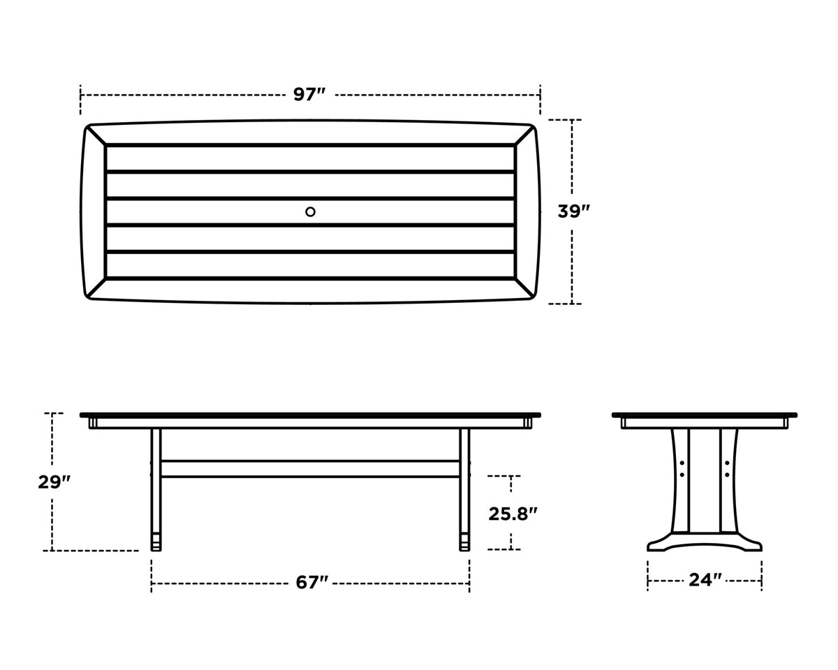 POLYWOOD Nautical Trestle 39" x 97" Dining Table dimensions