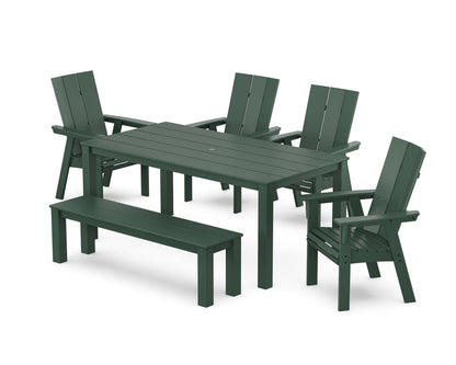 POLYWOOD Modern Curveback Adirondack 6-Piece Parsons Dining Set with Bench in Green