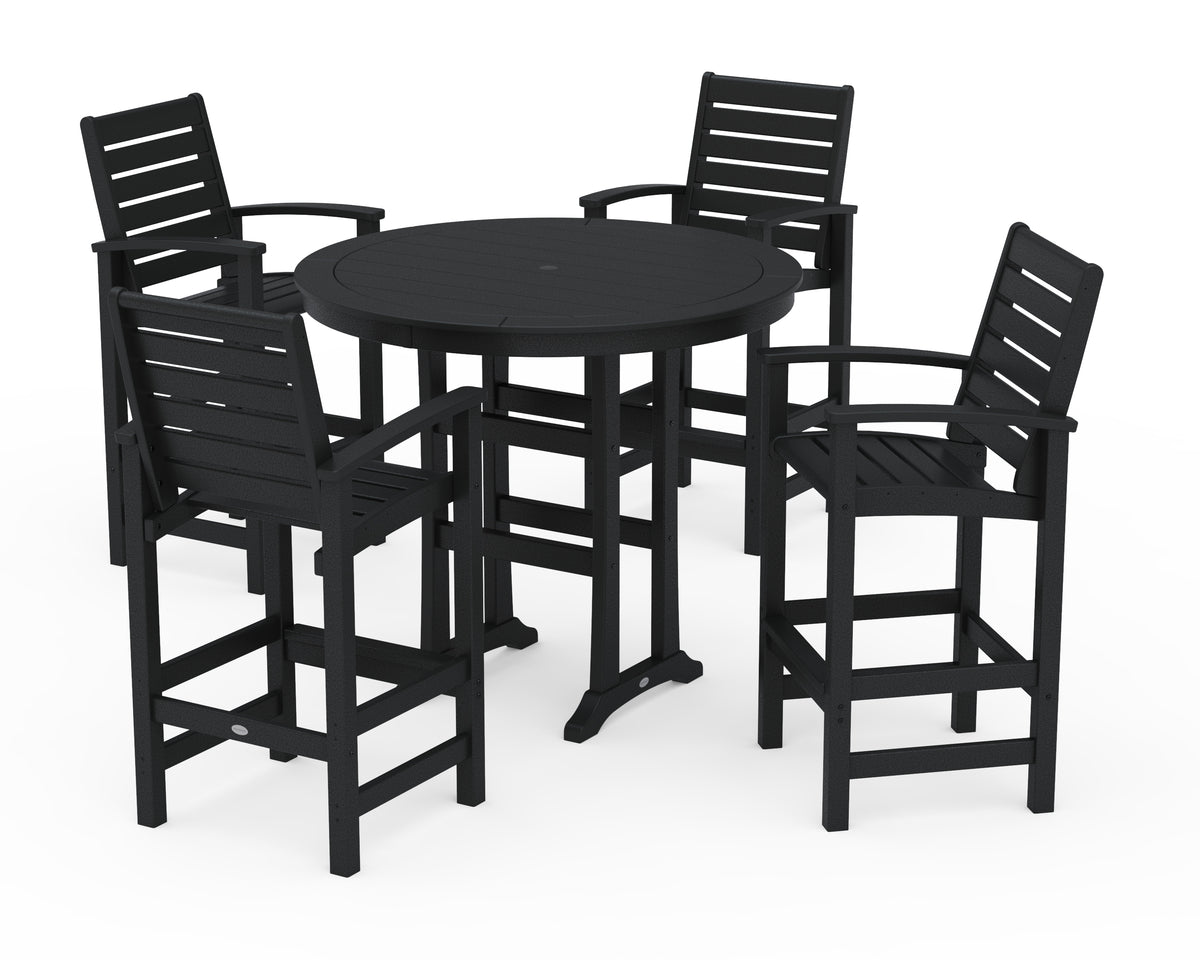 POLYWOOD 5 Piece Signature Bar Dining Set in Black