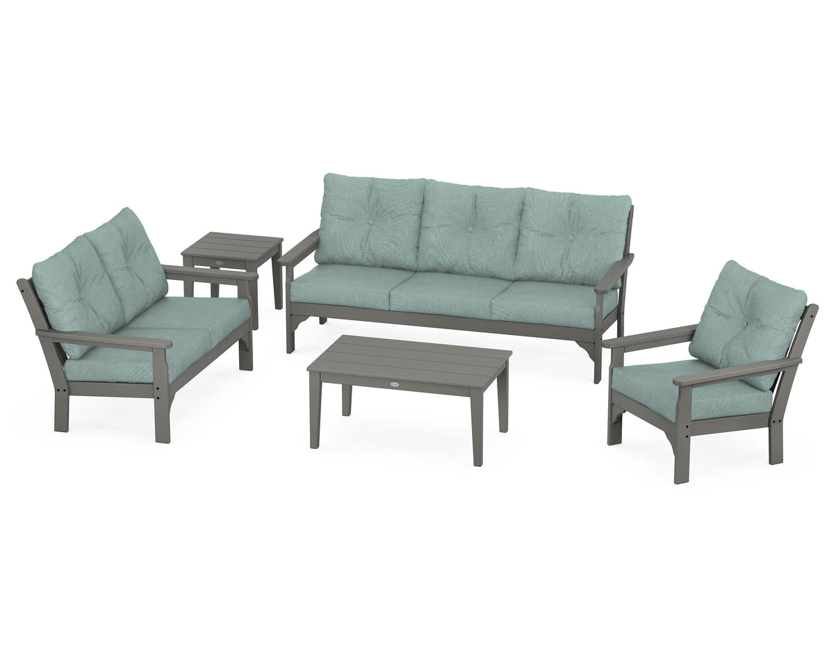 POLYWOOD Vineyard 5-Piece Deep Seating Set with Sofa in Slate Grey / Glacier Spa