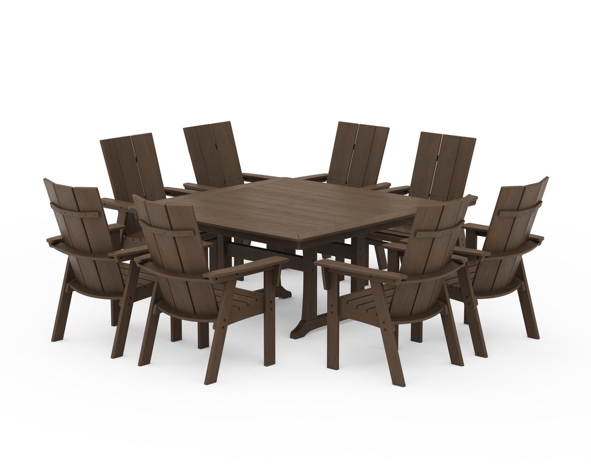 POLYWOOD Modern Curveback Adirondack 9-Piece Square Dining Set with Trestle Legs in Kona