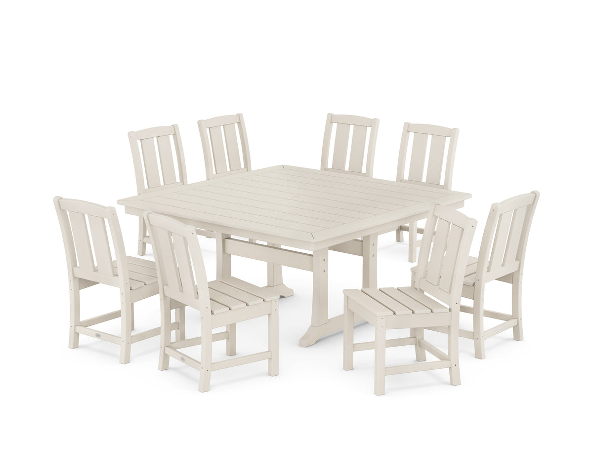 POLYWOOD Mission Side Chair 9-Piece Square Dining Set with Trestle Legs in Sand