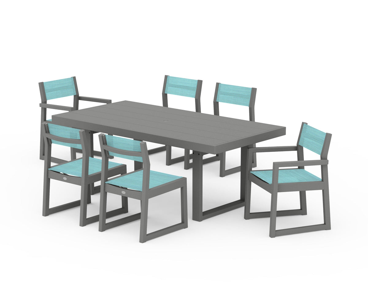 POLYWOOD EDGE Sling 7-Piece Dining Set in Slate Grey / Dupioni Aquamarine