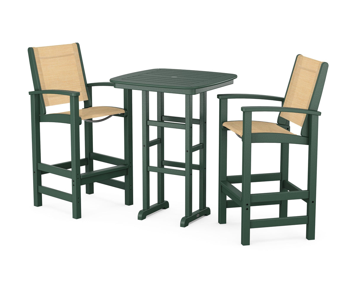POLYWOOD Coastal 3-Piece Bar Set in Green / Dupioni Apricot