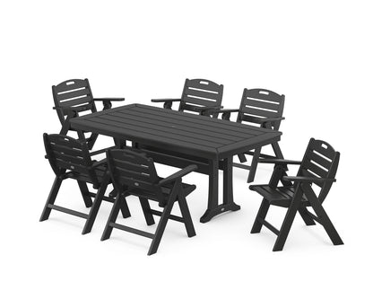 POLYWOOD Nautical Lowback 7-Piece Dining Set with Trestle Legs in Black