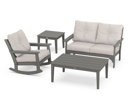 POLYWOOD Vineyard 4-Piece Deep Seating Rocker Set in Slate Grey / Dune Burlap