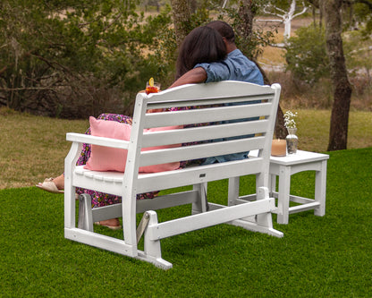 Second photo of the POLYWOOD Savannah 48" Glider in White in an outdoor setting
