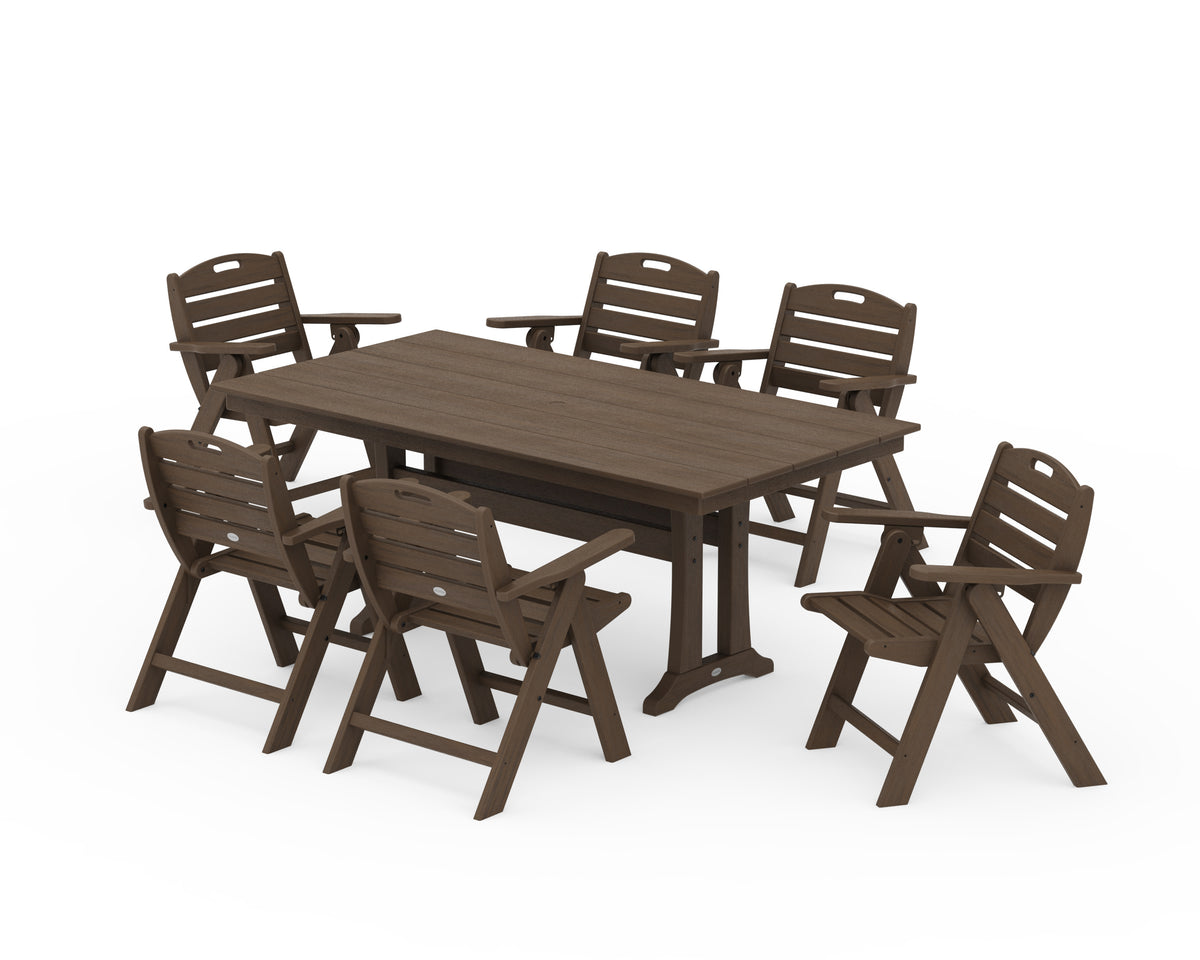 POLYWOOD Nautical Lowback 7-Piece Farmhouse Dining Set with Trestle Legs in Kona