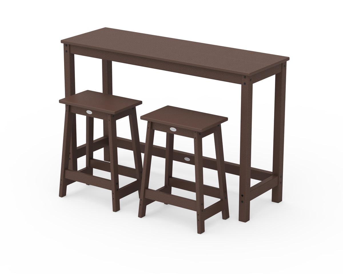 POLYWOOD Modern Studio Stool 3-Piece Counter Balcony Set in Mahogany