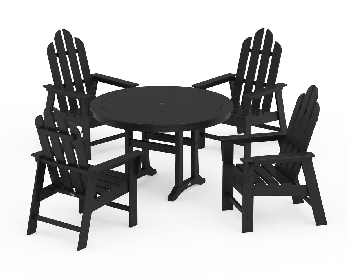 POLYWOOD Long Island 5-Piece Round Dining Set with Trestle Legs in Black