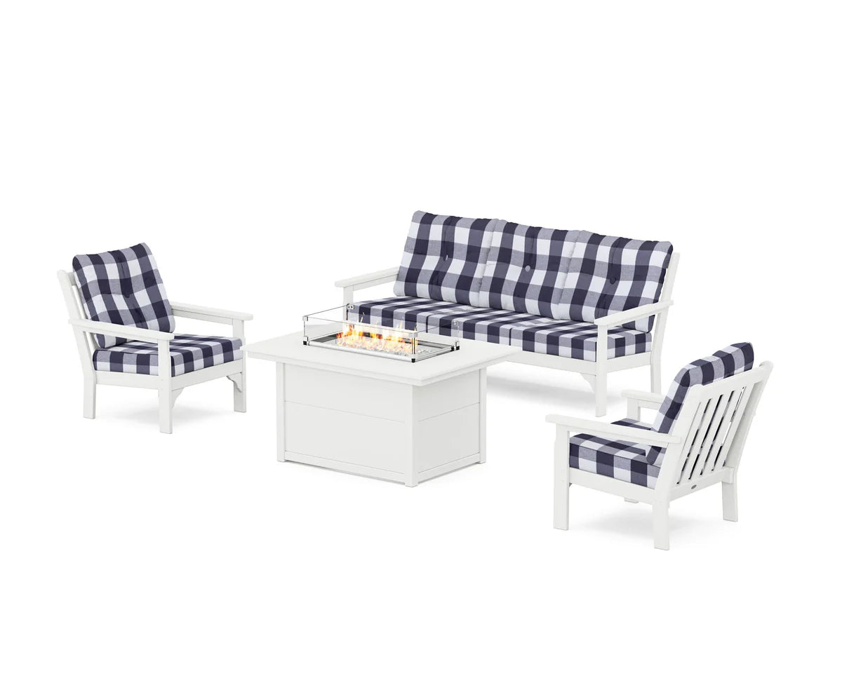 POLYWOOD Vineyard Deep Seating Fire Pit Table Set