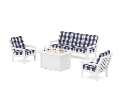 POLYWOOD Vineyard Deep Seating Fire Pit Table Set