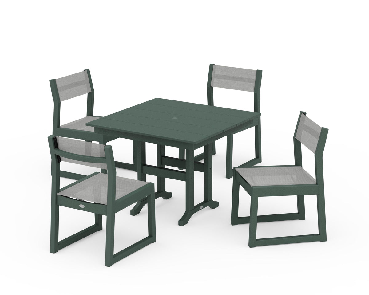 POLYWOOD EDGE Sling Side Chair 5-Piece Farmhouse Dining Set in Green / Metallic