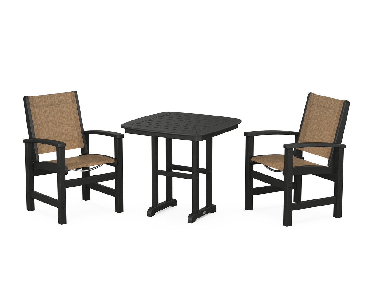 POLYWOOD Coastal 3-Piece Dining Set in Black / Burlap