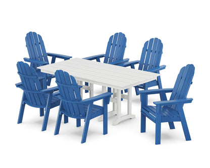 POLYWOOD Vineyard Curveback Adirondack Chair 7-Piece Farmhouse Dining Set in Pacific Blue / White