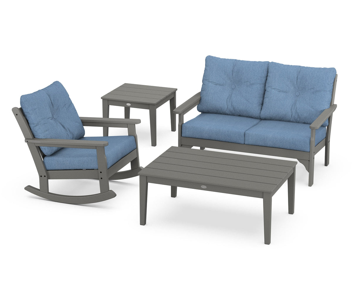 POLYWOOD Vineyard 4-Piece Deep Seating Rocker Set in Slate Grey / Sky Blue