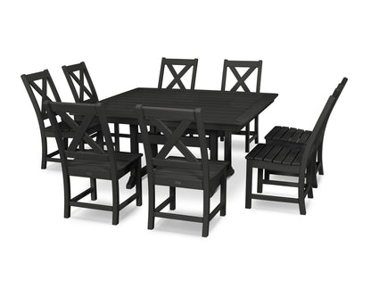 POLYWOOD Braxton 9-Piece Nautical Trestle Dining Set in Black