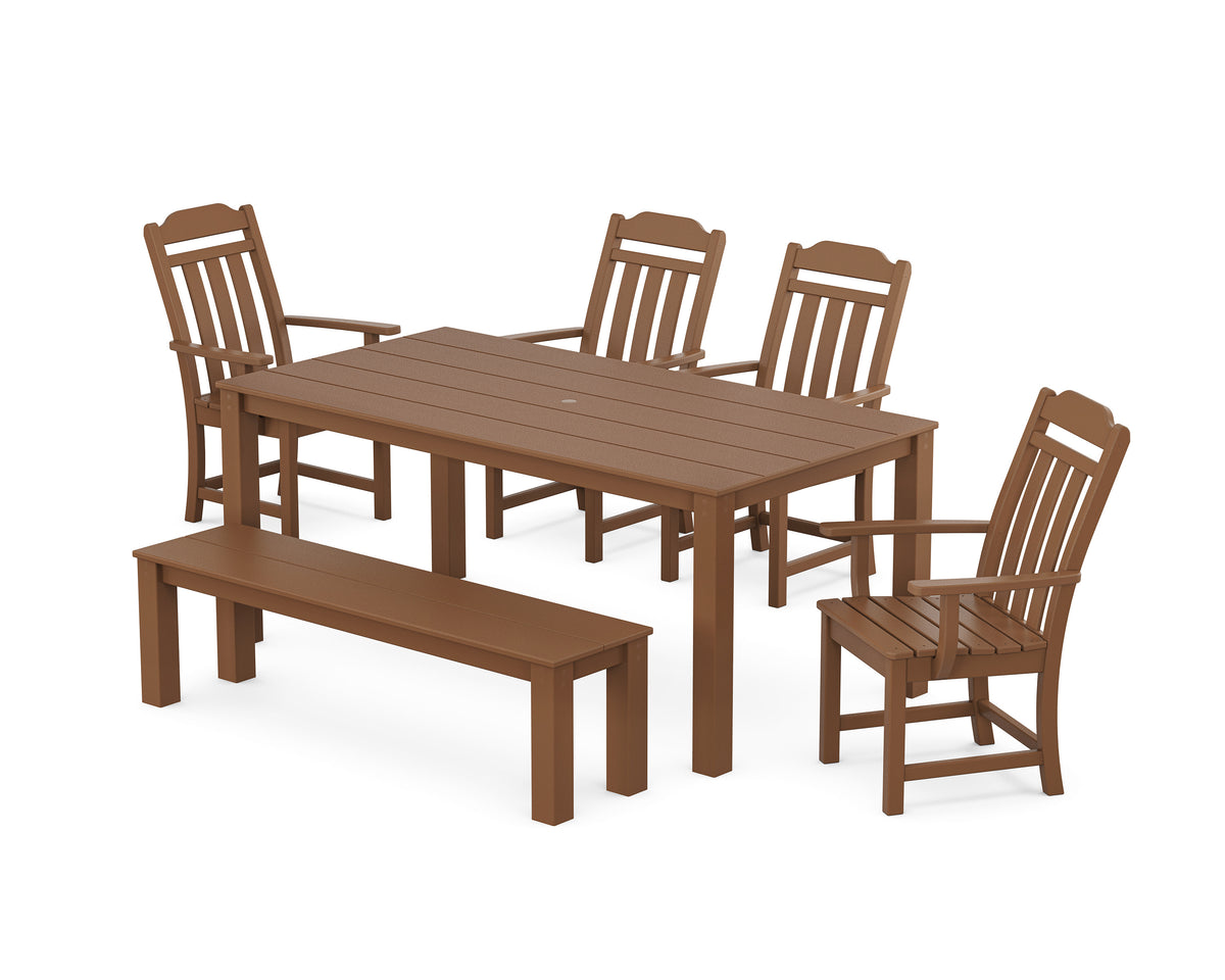 POLYWOOD Cottage 6-Piece Parsons Dining Set with Bench in Teak
