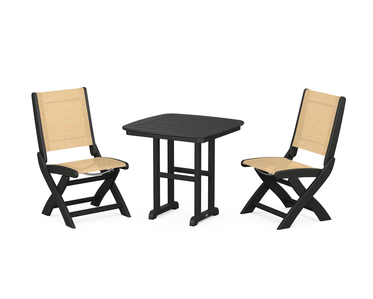 POLYWOOD Coastal Folding Side Chair 3-Piece Dining Set in Black / Dupioni Apricot
