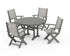 POLYWOOD Coastal Folding Chair 5-Piece Round Dining Set with Trestle Legs in Slate Grey / Birch
