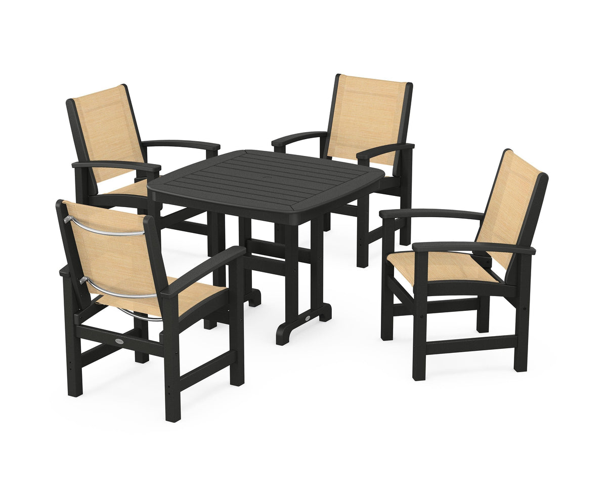 POLYWOOD Coastal 5-Piece Dining Set with Nautical 37" Dining Table in Black / Dupioni Apricot