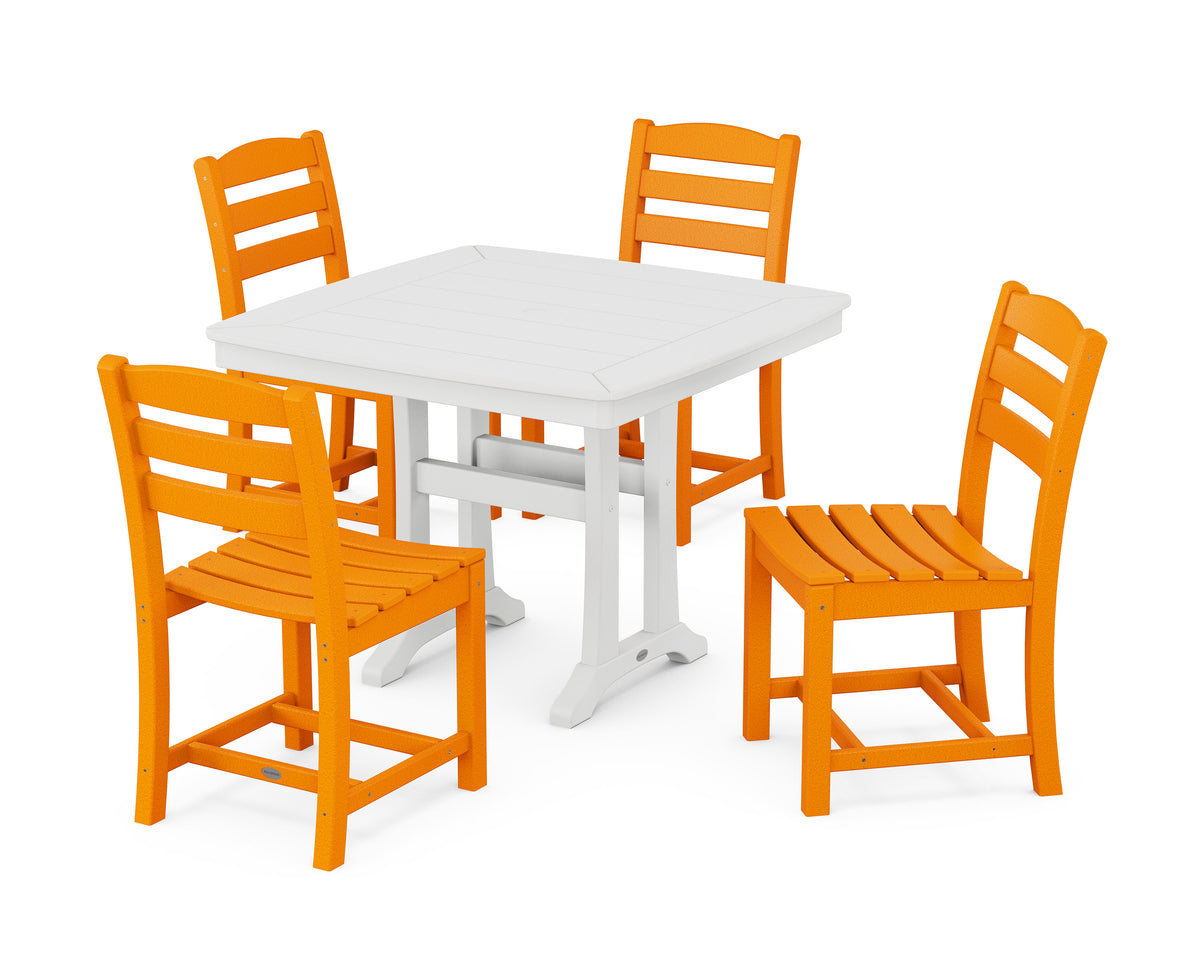 POLYWOOD La Casa Café Side Chair 5-Piece Dining Set with Trestle Legs - 37" Table in Tangerine / White