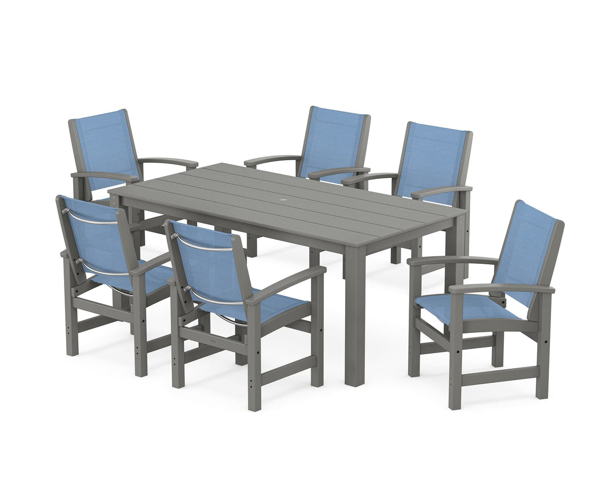 POLYWOOD Coastal 7-Piece Parsons Dining Set in Slate Grey / Poolside