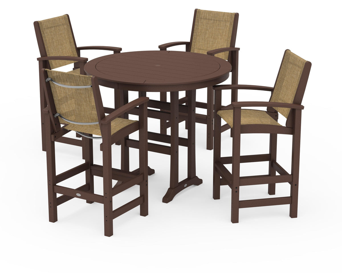 POLYWOOD Coastal 5-Piece Nautical Trestle Bar Set in Mahogany / Burlap