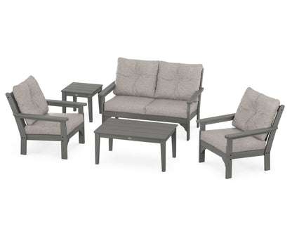 POLYWOOD Vineyard 5-Piece Deep Seating Set with Two Chairs and Loveseat in Slate Grey / Weathered Tweed