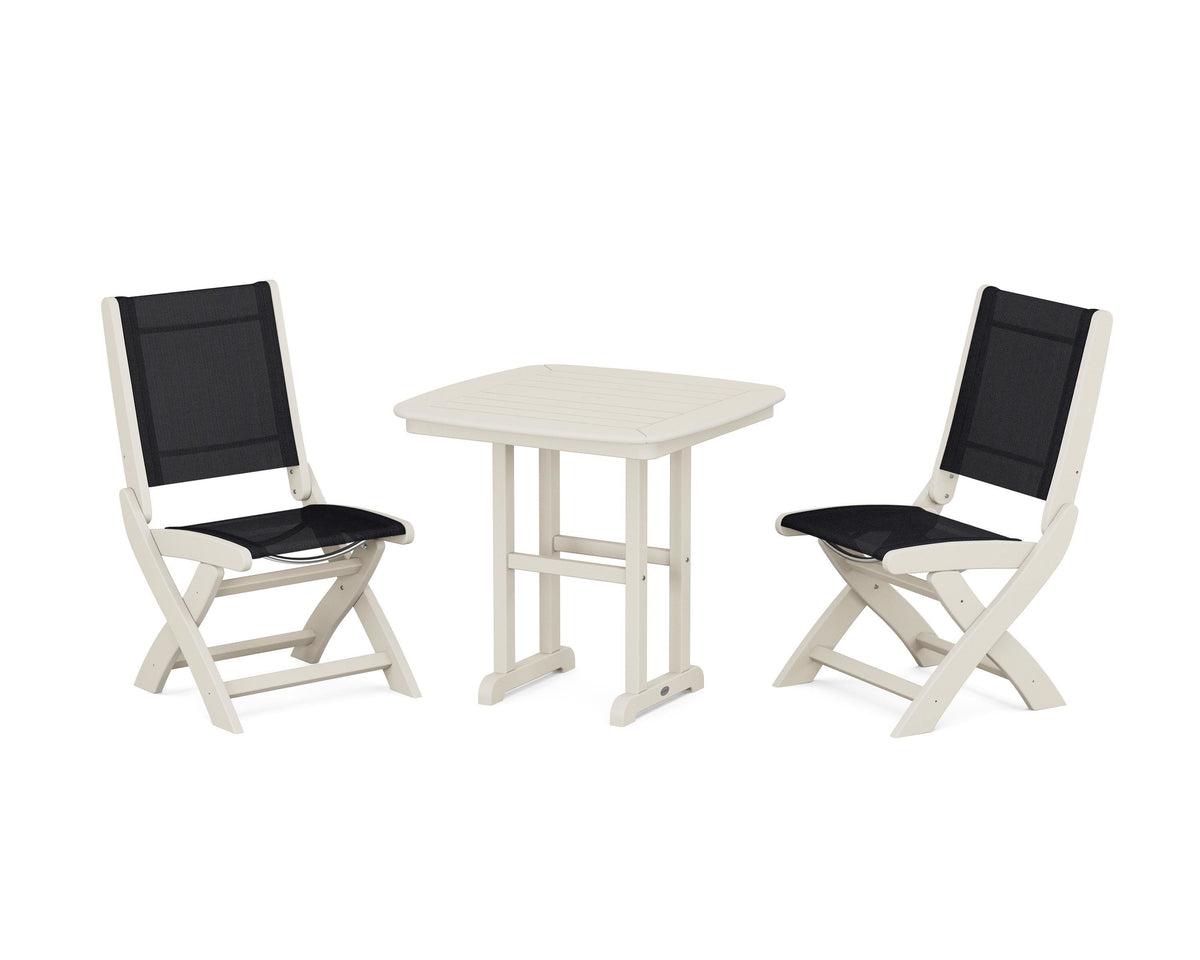 POLYWOOD Coastal Folding Side Chair 3-Piece Dining Set in Sand / Black