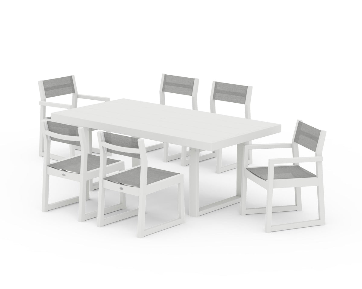 POLYWOOD EDGE Sling 7-Piece Dining Set in Vintage White / Metallic