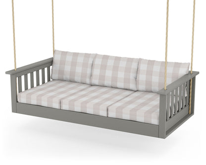 POLYWOOD Vineyard Daybed Swing in Slate Grey / Buffalo Plaid Dune Burlap