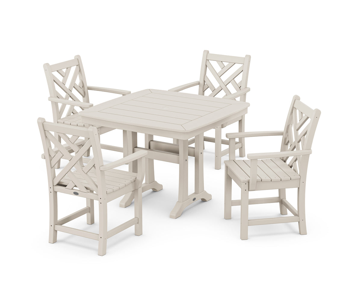 POLYWOOD Chippendale 5-Piece Dining Set with Trestle Legs - 37" Table in Sand
