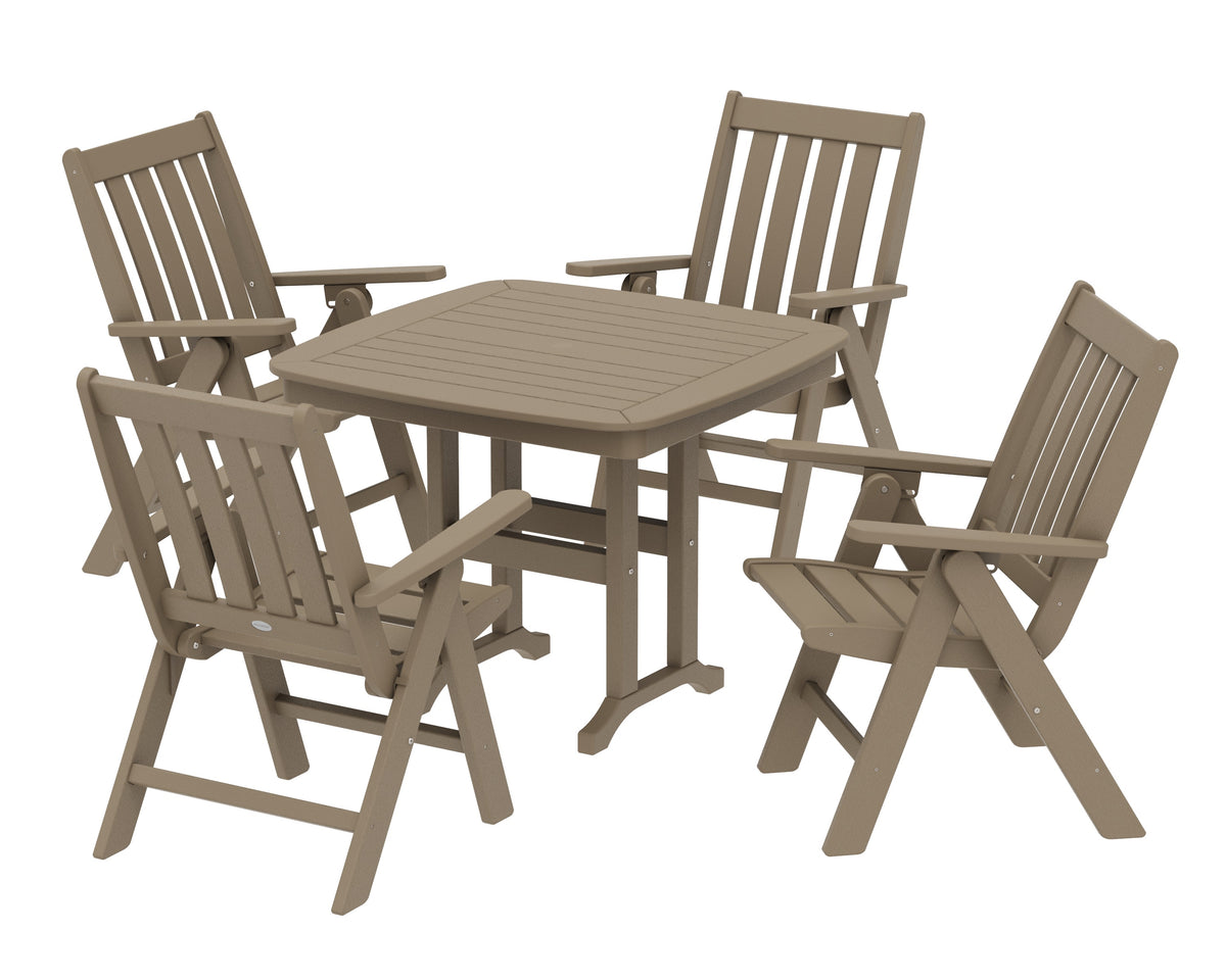 POLYWOOD Vineyard Folding Chair 5-Piece Dining Set - 37" Table in Vintage Sahara