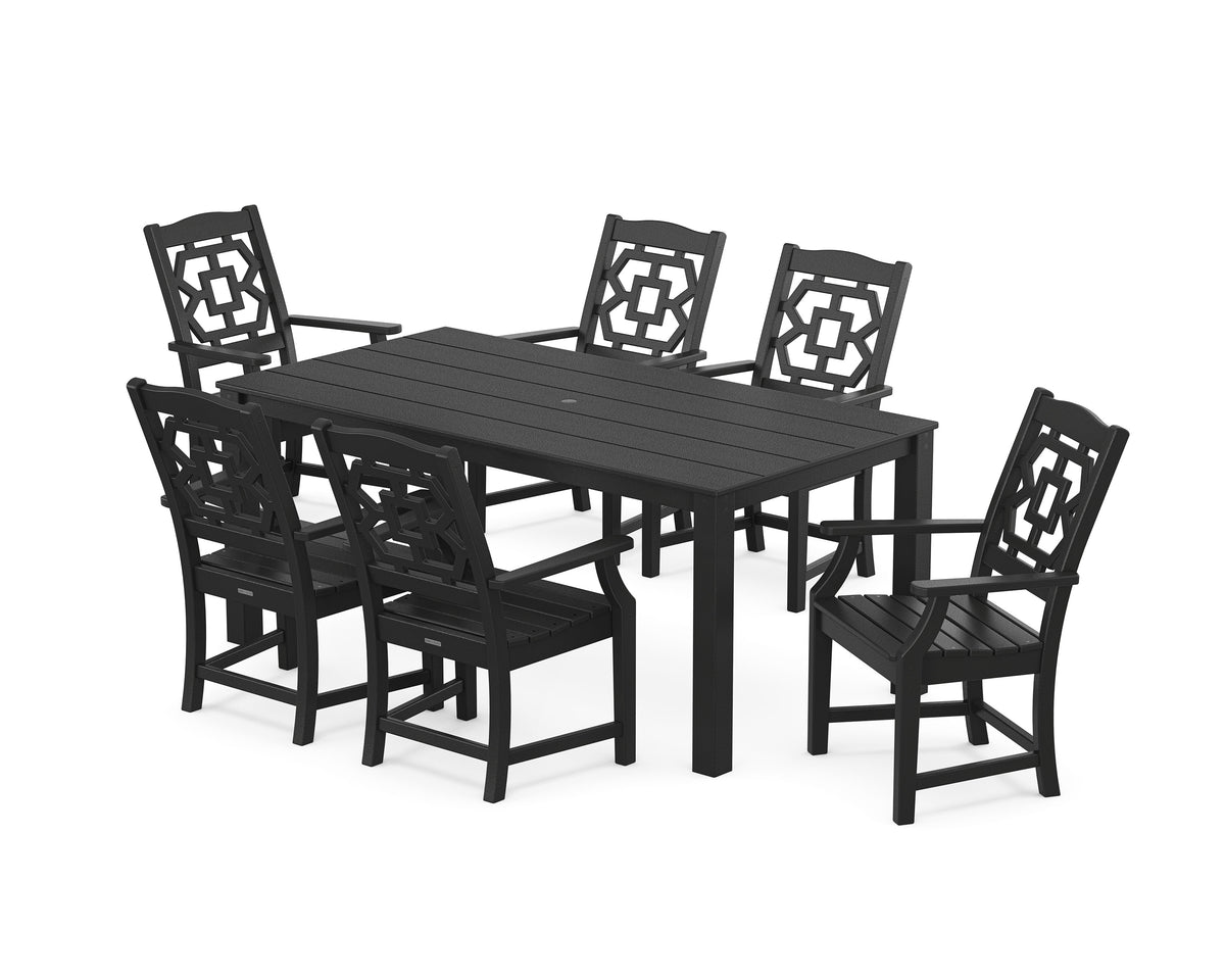 POLYWOOD Chinoiserie Arm Chair 7-Piece Parsons Dining Set in Black