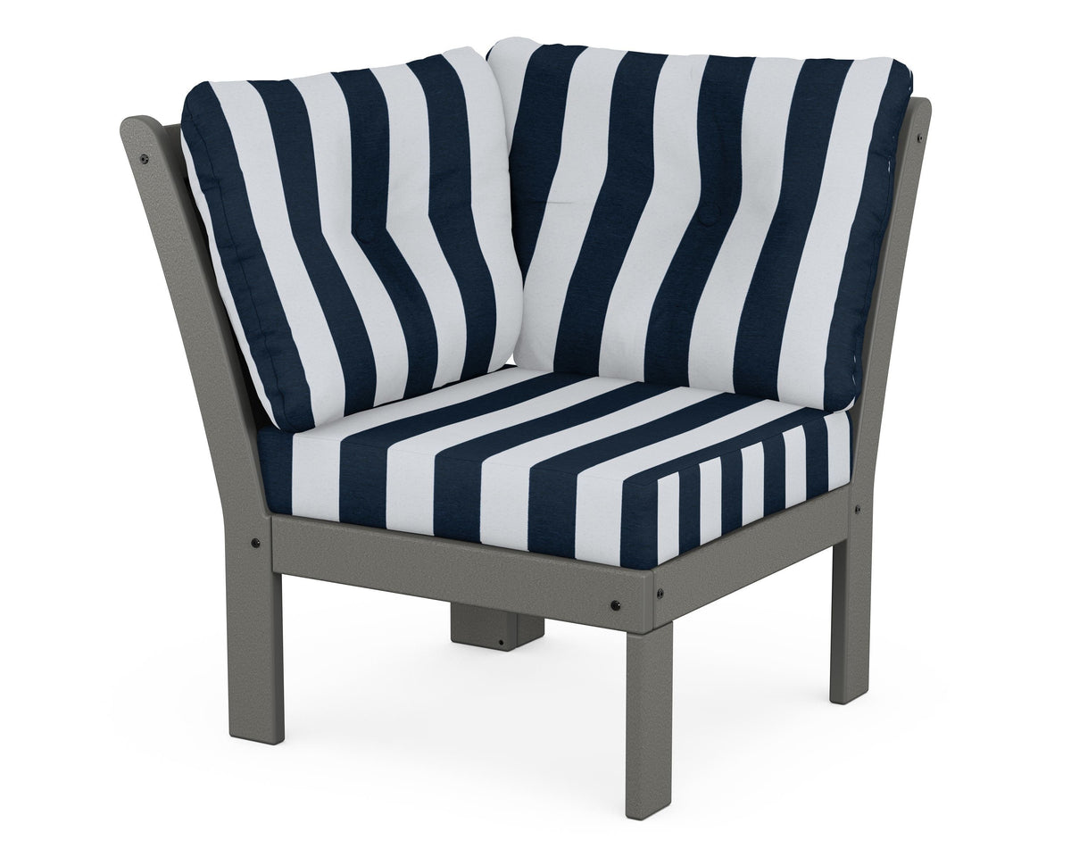POLYWOOD Vineyard Modular Corner Chair in Slate Grey / Cabana Stripe Marine Indigo