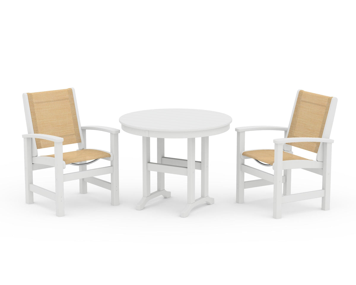POLYWOOD Coastal 3-Piece Round Dining Set in White / Dupioni Apricot