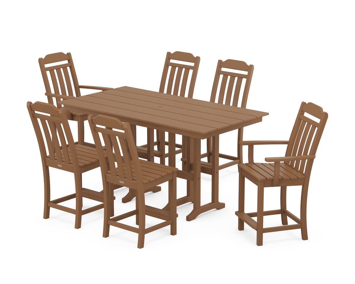 POLYWOOD Country Living Cottage 7-Piece Farmhouse Counter Set in Teak