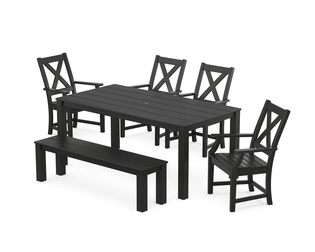POLYWOOD Braxton 6-Piece Parsons Dining Set with Bench in Black