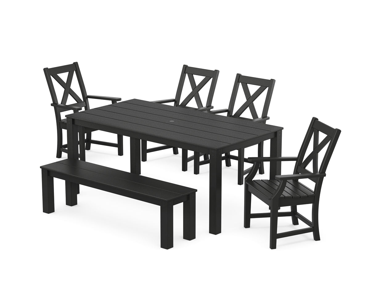 POLYWOOD Braxton 6-Piece Parsons Dining Set with Bench in Black